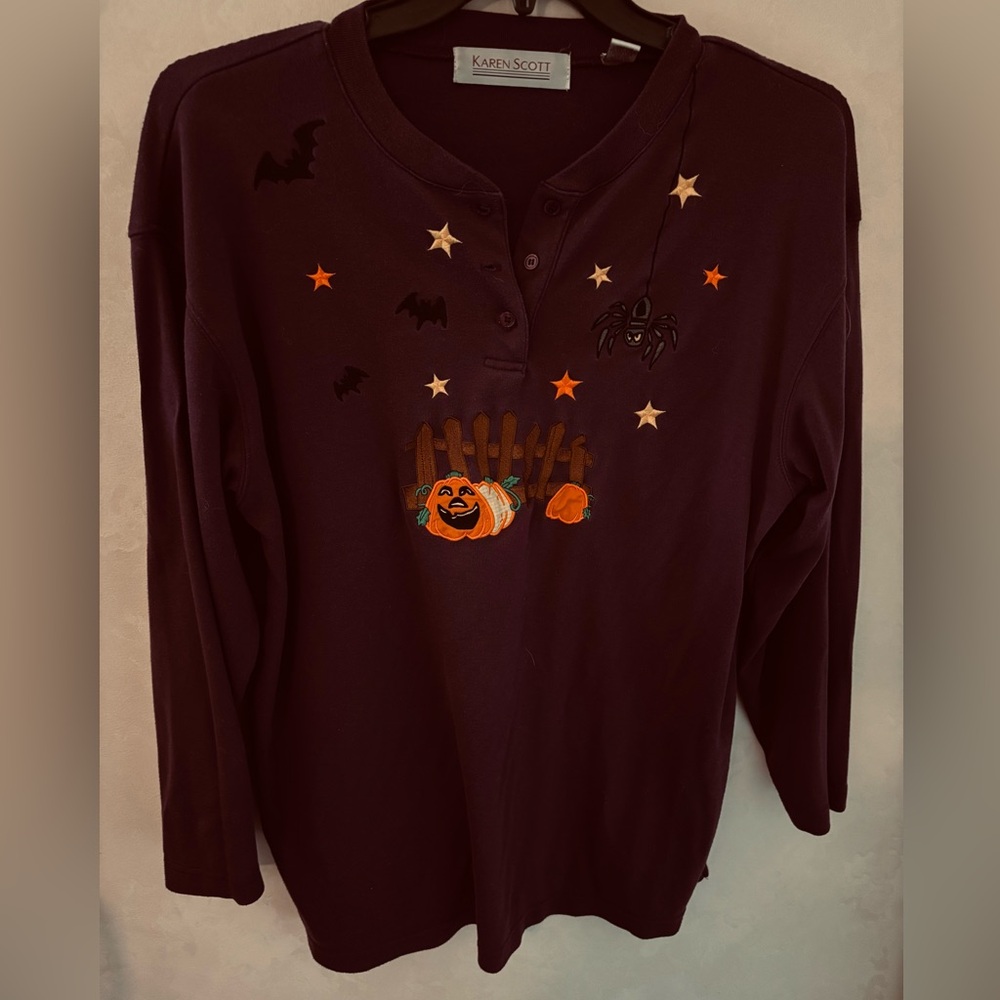 Karen Scott Long Sleeve Halloween Shirt - Vintage